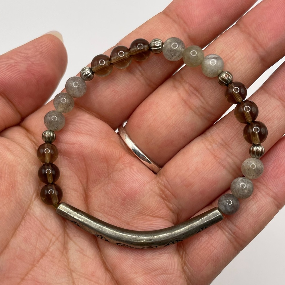 Labradorite & Smoky Quartz Crystal Stretch Bracelet